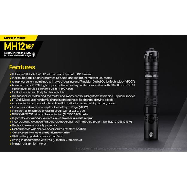 Žibintuvėlis MH SERIES/1200 LUMENS MH12 V2 NITECORE 5