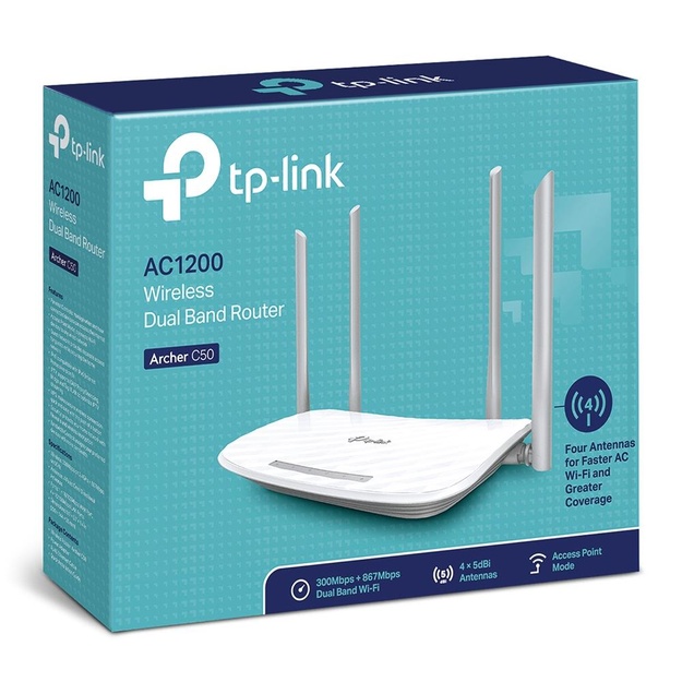 Maršrutizatorius TP-LINK 1200Mbps 1 WAN 4x10 100M LAN \ WAN ports 4 ARCHERC50V3