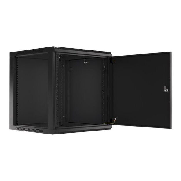 Komutacinė spinta pakabinama LANBERG 12U 600x600 steel doors black flat pack