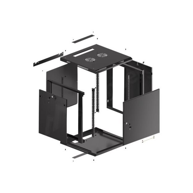 Komutacinė spinta pakabinama LANBERG 12U 600x600 steel doors black flat pack 49