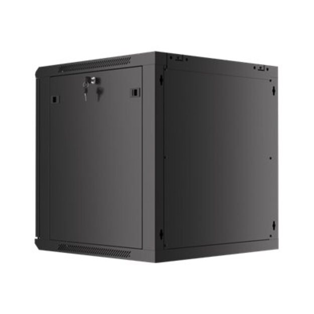 LANBERG Wall mount cabinet 19inch 12U 600x600 steel doors black flat pack