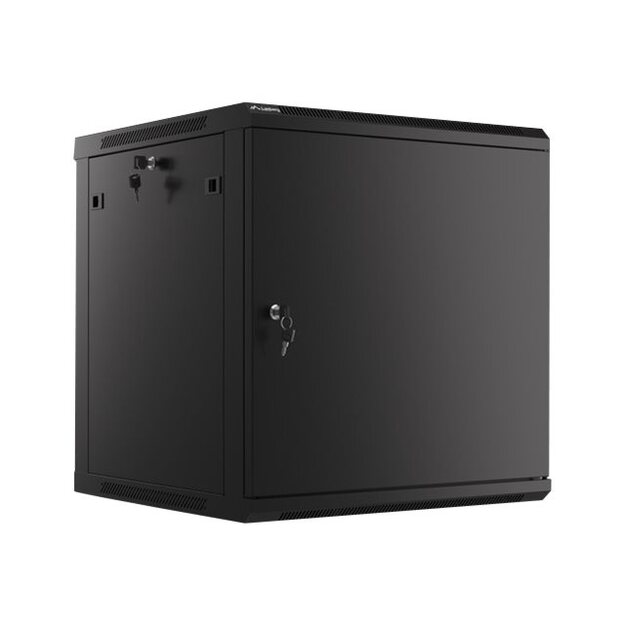 LANBERG Wall mount cabinet 19inch 12U 600x600 steel doors black flat pack
