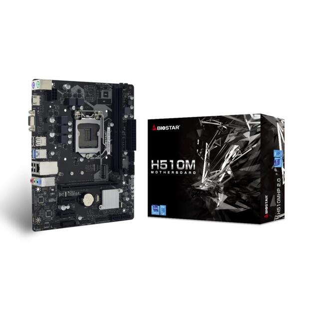 Pagrindinė plokštė|BIOSTAR|Intel H510|LGA1200|MicroATX|Memory DDR4|Memory slots 2|2xPCI-Express 3.0 1x|1xPCI-Express 4.0 16x|1xM.2|1x15pin D-sub|1xHDMI|2xAudio-In|1xAudio-Out|4xUSB 2.0|2xUSB 3.2|2xPS/2|1xRJ45|H510MHP2.0