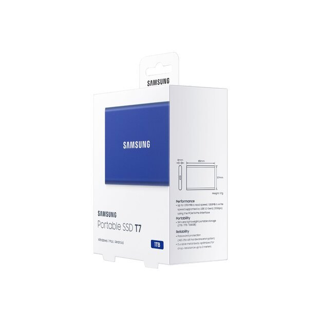 Išorinis kietasis diskas SSD |SAMSUNG|T7|1TB|USB 3.2|Write 1000 MBytes/sec|Read 1050 MBytes/sec|MU-PC1T0H/WW