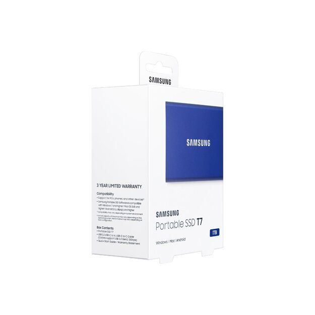 Išorinis kietasis diskas SSD |SAMSUNG|T7|1TB|USB 3.2|Write 1000 MBytes/sec|Read 1050 MBytes/sec|MU-PC1T0H/WW