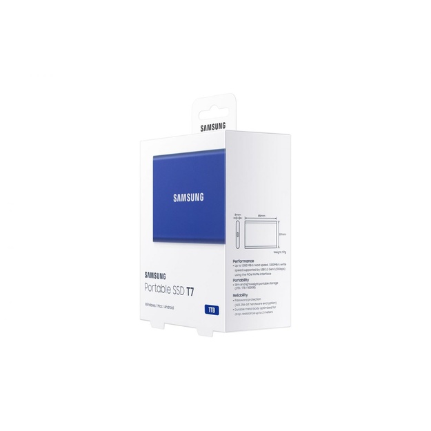 Išorinis kietasis diskas SSD |SAMSUNG|T7|1TB|USB 3.2|Write 1000 MBytes/sec|Read 1050 MBytes/sec|MU-PC1T0H/WW