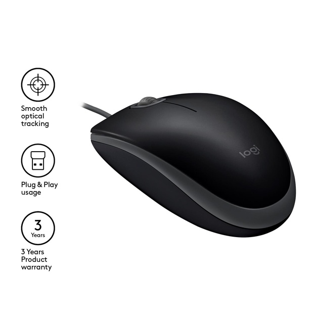 Kompiuterinė pelė laidinė MOUSE USB OPTICAL B110 SILENT/BLACK 910-005508 LOGITECH