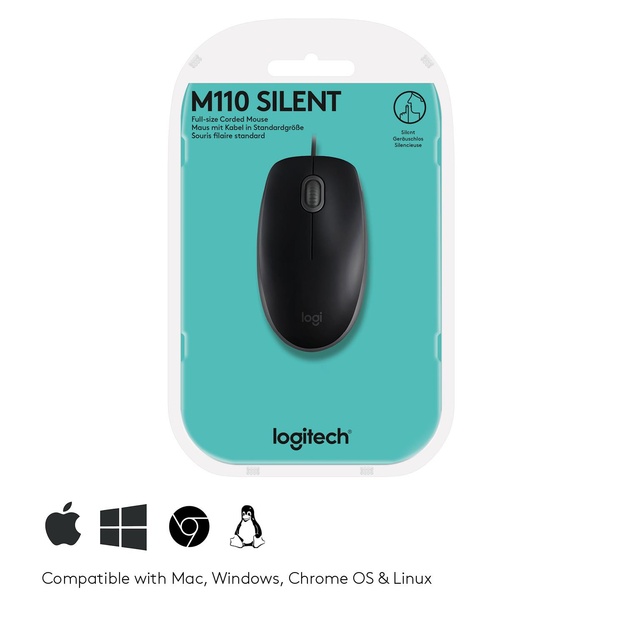 Kompiuterinė pelė laidinė MOUSE USB OPTICAL B110 SILENT/BLACK 910-005508 LOGITECH