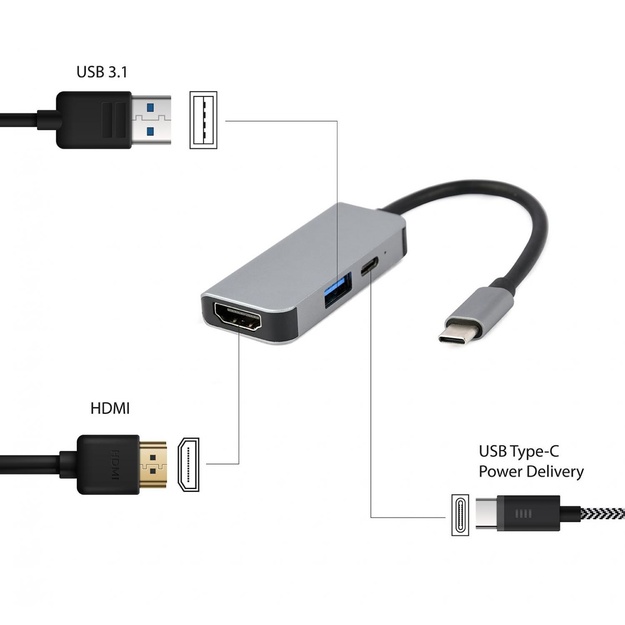 I/O ADAPTER USB-C TO HDMI/USB3/3IN1 A-CM-COMBO3-02 GEMBIRD