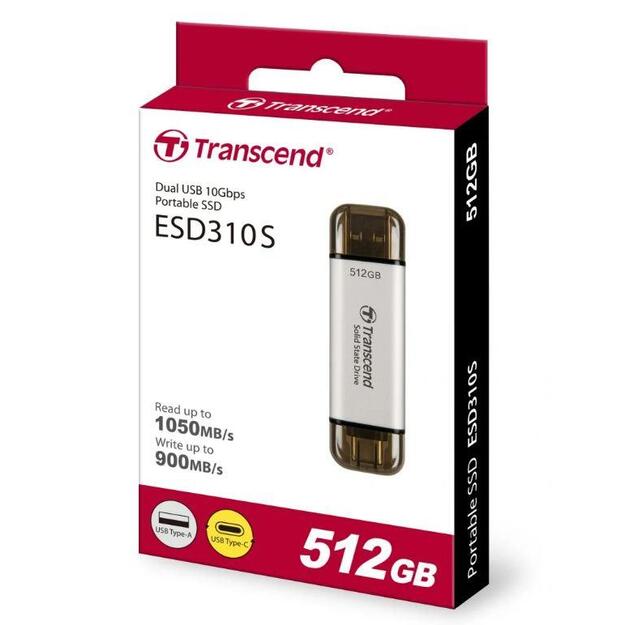 External SSD|TRANSCEND|ESD310|512GB|USB-C|USB|3D NAND|Write speed 900 MBytes/sec|Read speed 1050 MBytes/sec|TS512GESD310S