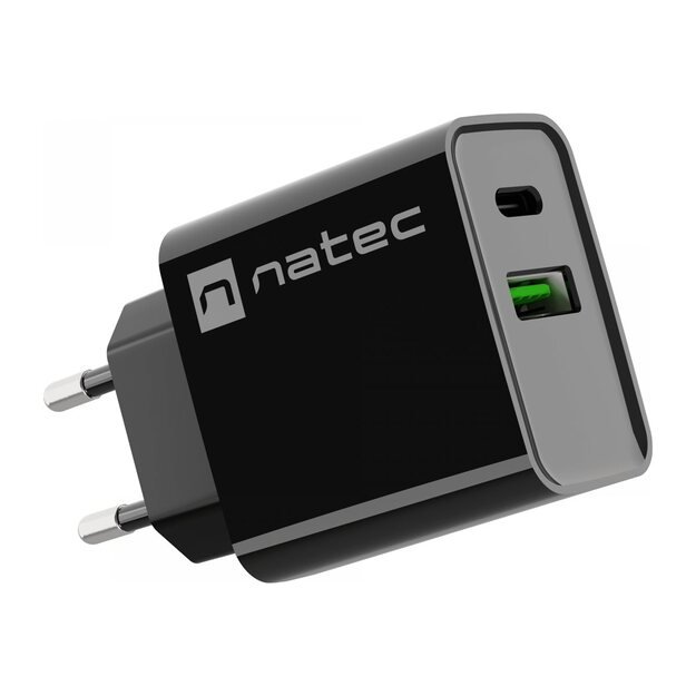 NATEC USB Charger Ribera USB-A+USB-C Power Delivery 20W black