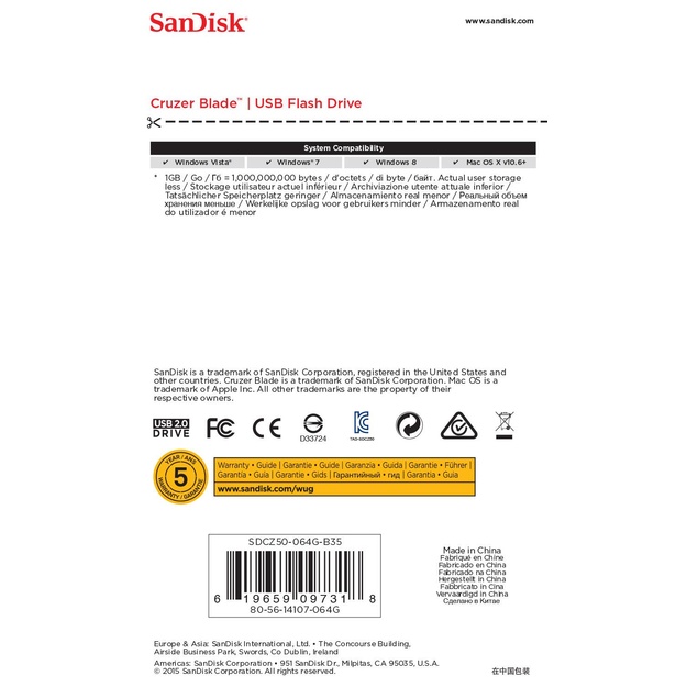 MEMORY DRIVE FLASH USB2 64GB/SDCZ50-064G-B35 SANDISK