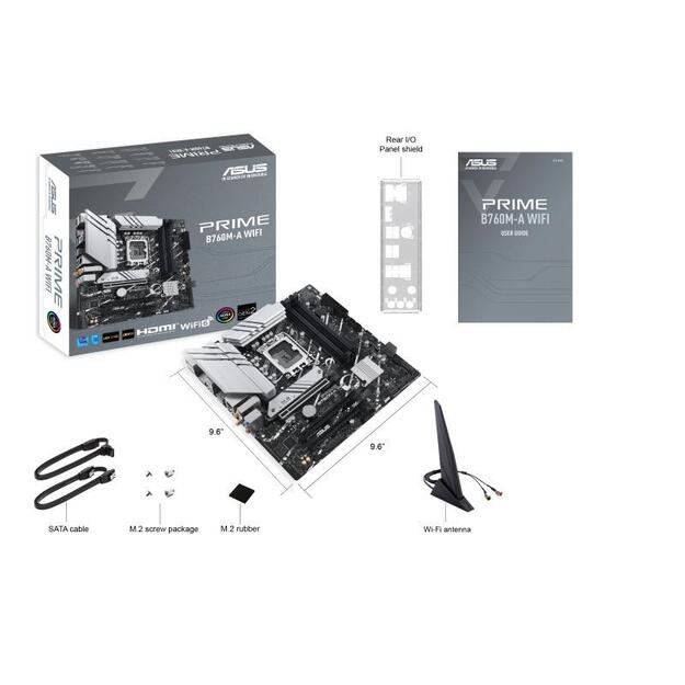 Mainboard|ASUS|Intel B760 Express|LGA1700|Micro-ATX|Memory DDR5|Memory slots 4|3xPCI-Express 4.0 16x|2xM.2|2xHDMI|1xDisplayPort|4xUSB 2.0|2xUSB 3.2|1xPS/2|1xRJ45|3xAudio port|PRIMEB760M-AWIFI