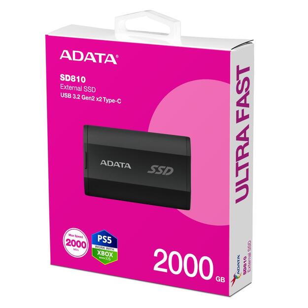 External SSD|ADATA|SD810|2TB|USB-C|Write speed 2000 MBytes/sec|Read speed 2000 MBytes/sec|SD810-2000G-CBK