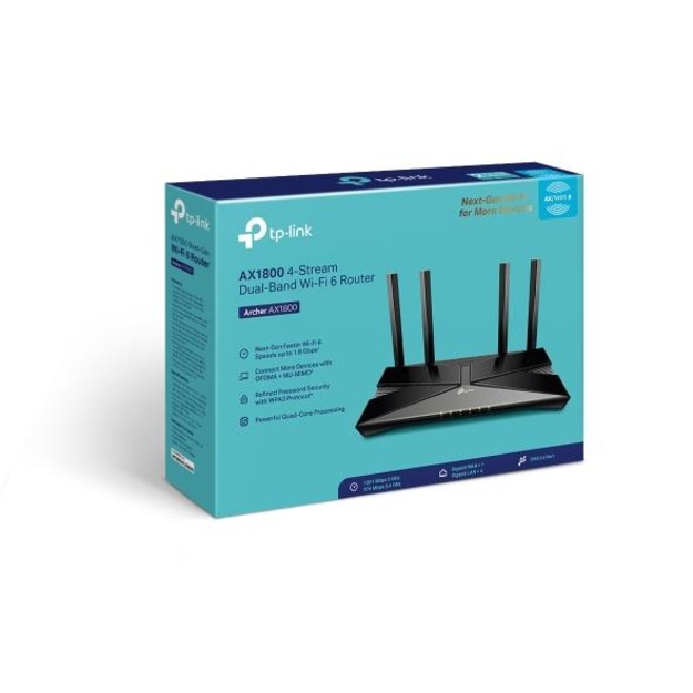 Maršrutizatorius TP-LINK 1800Mbps Wi-Fi 6 4x10/100/1000M LAN\WAN ports 1 DHCP antennas 4 ARCHERAX1800
