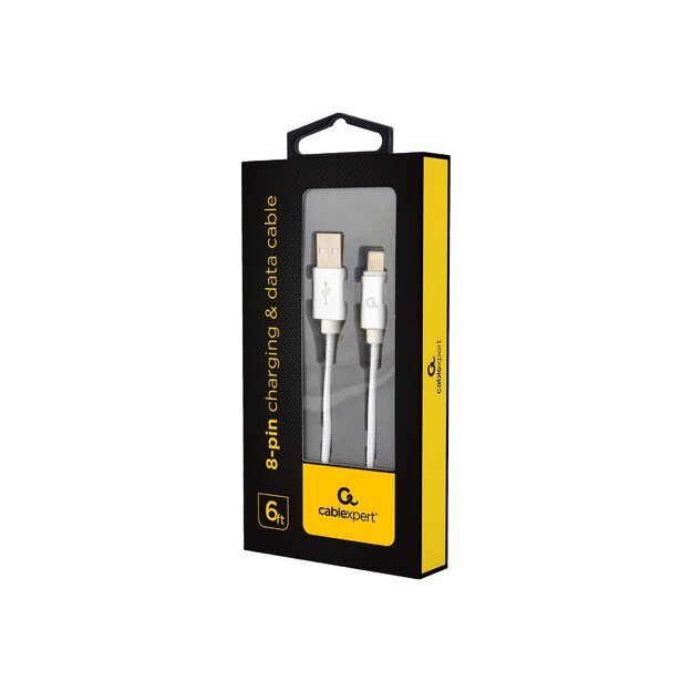 GEMBIRD CCB-mUSB2B-AMLM-6-S Gembird USB to 8-pin cable, cotton braided, metal connectors, 1.8m, silver 3