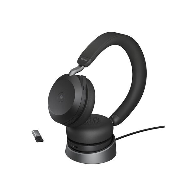 JABRA Evolve2 75 Headset on-ear Bluetooth wireless active noise cancelling USB-A noise isolating black with charging stand MS Te