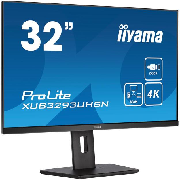 IIYAMA XUB3293UHSN-B5 32inch ETE IPS 3840x2160 UHD 1000:1 350cd/m2 4ms HDMI DP USB-C Dock LAN 65W PD Speakers 15cm Height Adj. (P) 3