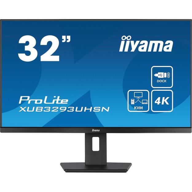 IIYAMA XUB3293UHSN-B5 32inch ETE IPS 3840x2160 UHD 1000:1 350cd/m2 4ms HDMI DP USB-C Dock LAN 65W PD Speakers 15cm Height Adj. (P)