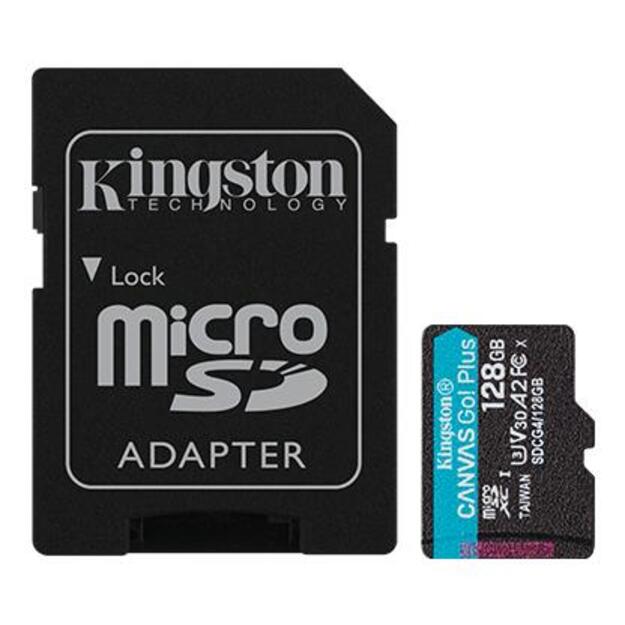 KINGSTON 128GB microSDXC Canvas Go Plus Gen4 200MB/s A2 U3 V30 Card + Adapter