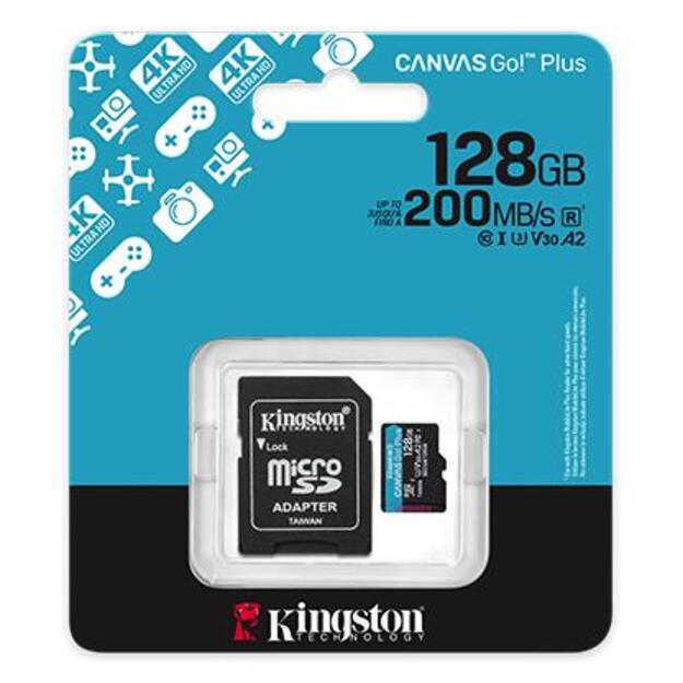 KINGSTON 128GB microSDXC Canvas Go Plus Gen4 200MB/s A2 U3 V30 Card + Adapter 2