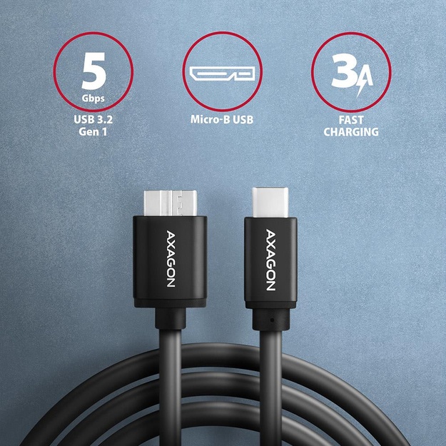 CABLE USB-C TO MICRO-B 1M/SPEED BLK BUMM3-CM10AB AXAGON