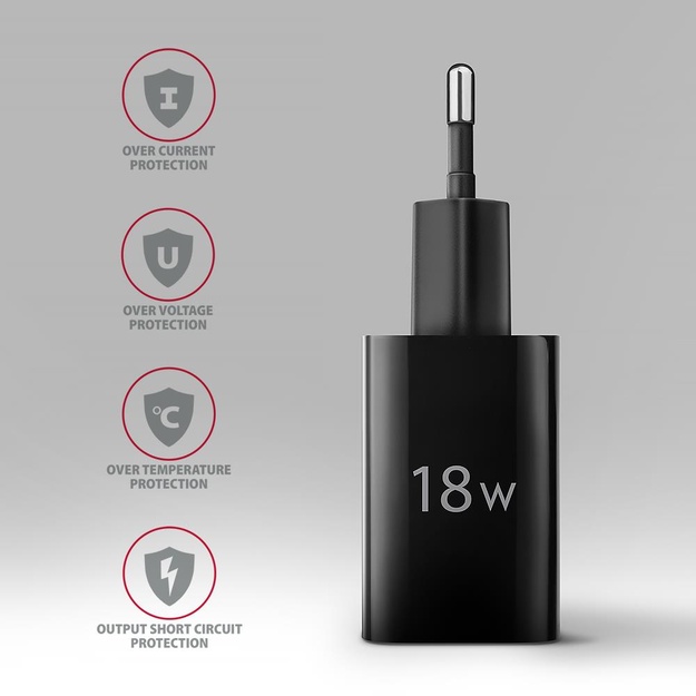 MOBILE CHARGER WALL USB 18W/1PORT BLACK ACU-QC18 AXAGON