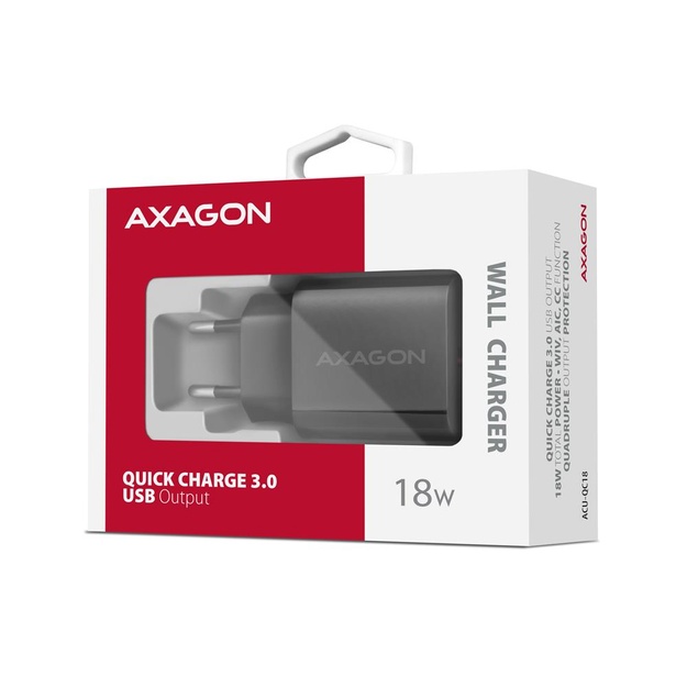 MOBILE CHARGER WALL USB 18W/1PORT BLACK ACU-QC18 AXAGON