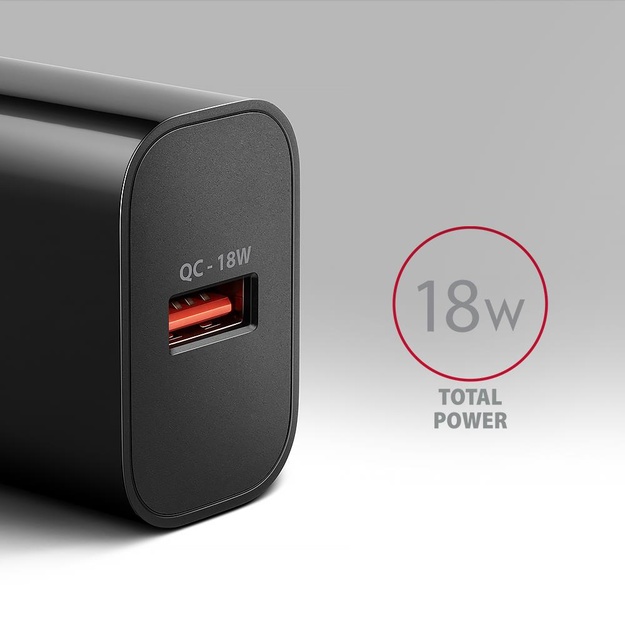 MOBILE CHARGER WALL USB 18W/1PORT BLACK ACU-QC18 AXAGON