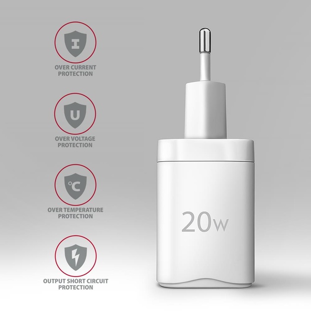 MOBILE CHARGER WALL USB-C 20W/1PORT WHITE ACU-PD20W AXAGON
