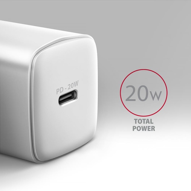 MOBILE CHARGER WALL USB-C 20W/1PORT WHITE ACU-PD20W AXAGON