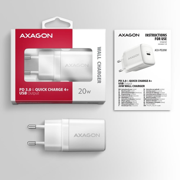 MOBILE CHARGER WALL USB-C 20W/1PORT WHITE ACU-PD20W AXAGON