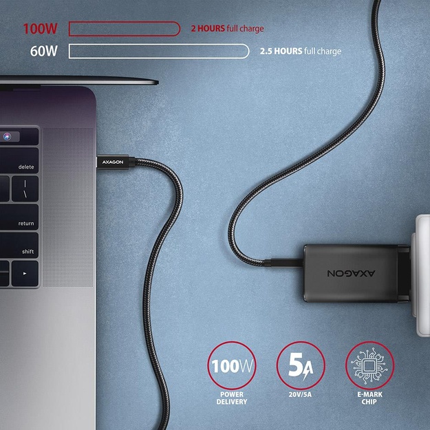 CABLE USB-C TO USB-C 1.5M 100W/BLACK BUCM32-CM15AB AXAGON