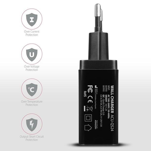 MOBILE CHARGER WALL USB 24W/2PORT ACU-QS24 AXAGON