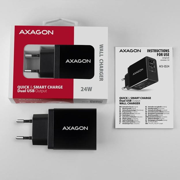 MOBILE CHARGER WALL USB 24W/2PORT ACU-QS24 AXAGON