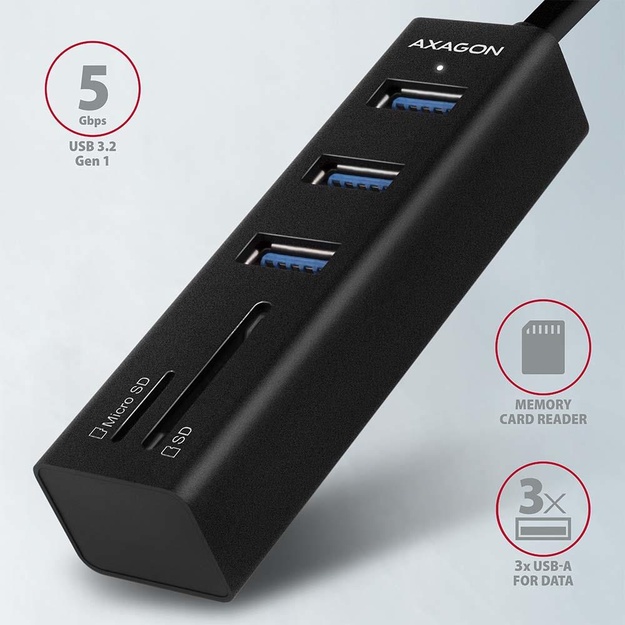 I/O HUB USB3.2 3P SD/MICROSD/0.2M HMA-CR3A AXAGON