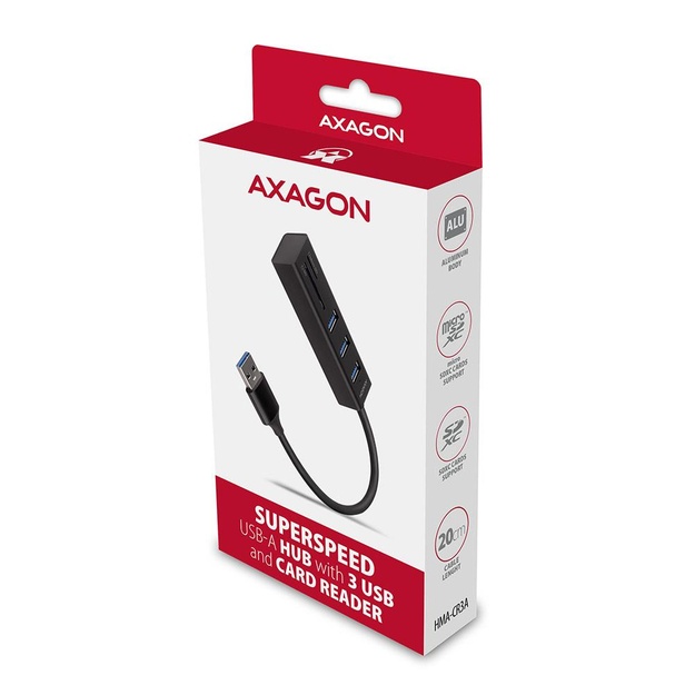 I/O HUB USB3.2 3P SD/MICROSD/0.2M HMA-CR3A AXAGON
