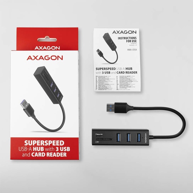 I/O HUB USB3.2 3P SD/MICROSD/0.2M HMA-CR3A AXAGON