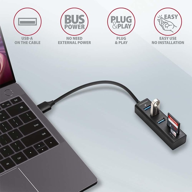 I/O HUB USB3.2 3P SD/MICROSD/0.2M HMA-CR3A AXAGON