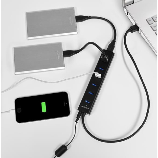 I/O HUB USB3.0 7PORT CHARGING/W/AC 1.2M HUE-SA7BP AXAGON