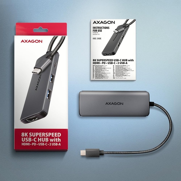 I/O HUB USB-C 5IN1 8K/0.15M HMC-5H8K AXAGON