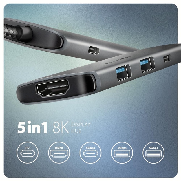I/O HUB USB-C 5IN1 8K/0.15M HMC-5H8K AXAGON