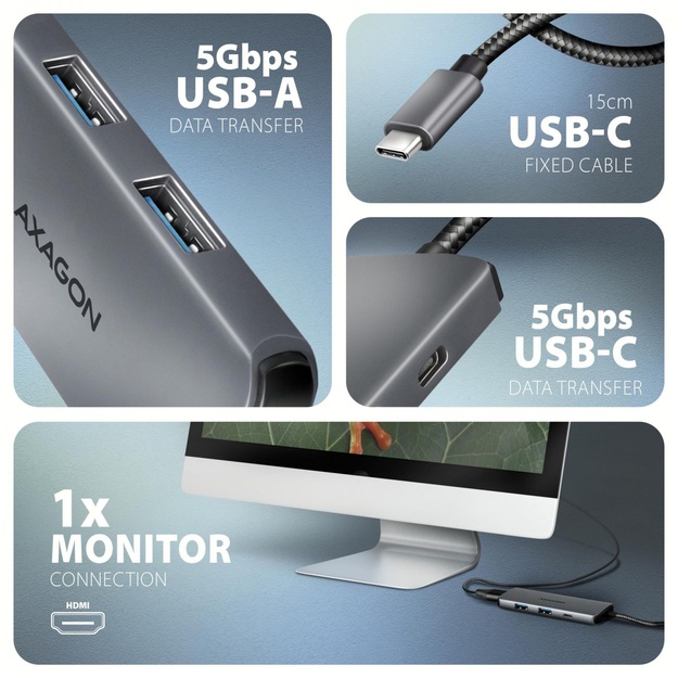 I/O HUB USB-C 5IN1 8K/0.15M HMC-5H8K AXAGON