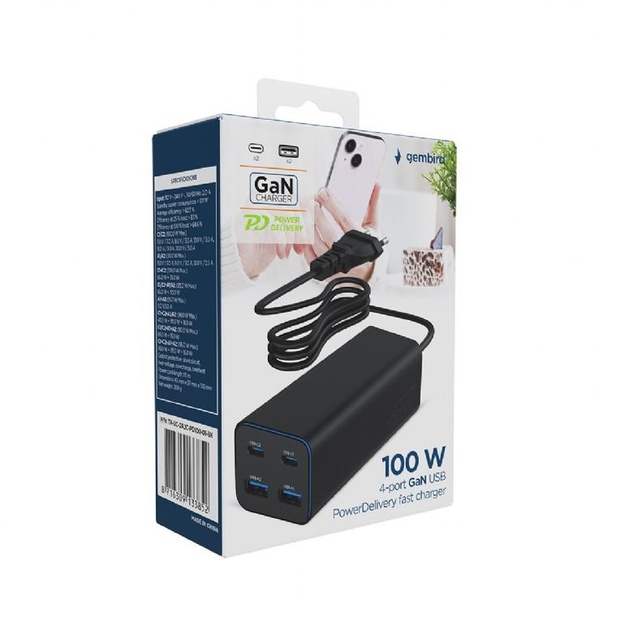 CHARGER USB UNIVERSAL 4P 100W/TA-UC-2A2C-PD100-01-BK GEMBIRD