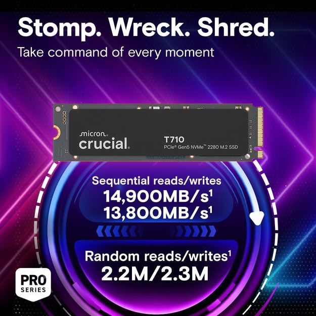 SSD|CRUCIAL|T710|1TB|M.2|PCIe Gen5|NVMe|Write speed 13700 MBytes/sec|Read speed 14900 MBytes/sec|TBW 600 TB|CT1000T710SSD8
