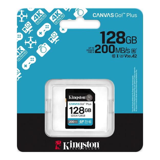KINGSTON 128GB SDXC Canvas Go Plus Gen4 200MB/s C10 UHS-I U3 V30 2