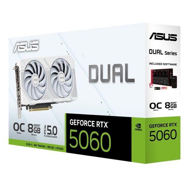 Graphics Card|ASUS|NVIDIA GeForce RTX 5060|8 GB|GDDR7|128 bit|PCIE 5.0 16x|Dual Slot Fansink|DUAL-RTX5060-O8G-WHITE 43