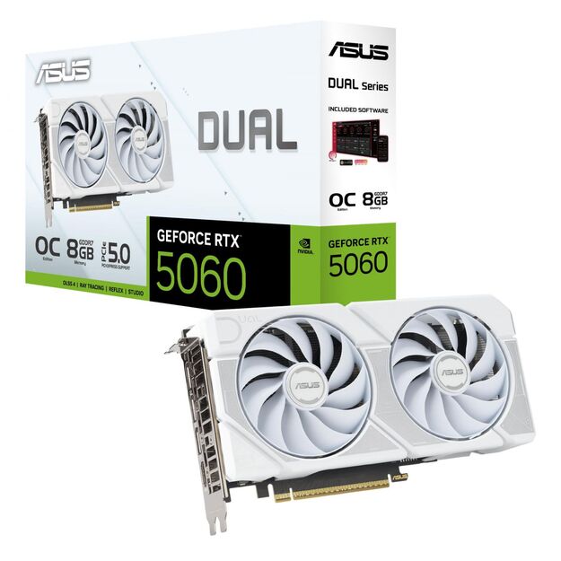 Graphics Card|ASUS|NVIDIA GeForce RTX 5060|8 GB|GDDR7|128 bit|PCIE 5.0 16x|Dual Slot Fansink|DUAL-RTX5060-O8G-WHITE 44