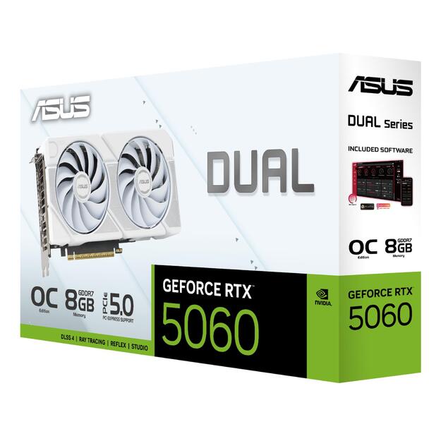 Graphics Card|ASUS|NVIDIA GeForce RTX 5060|8 GB|GDDR7|128 bit|PCIE 5.0 16x|Dual Slot Fansink|DUAL-RTX5060-O8G-WHITE 17