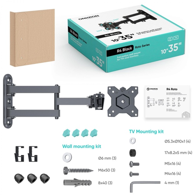 TV SET ACC WALL MOUNT /10-35 /BLACK R4-B ONKRON